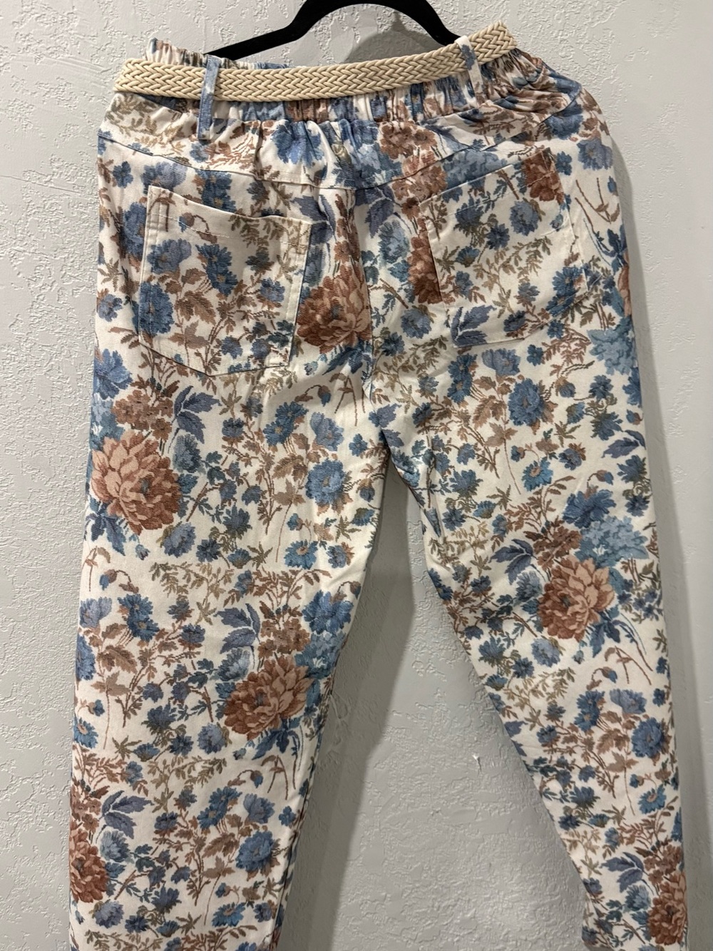 Kids Floral Elastic Waist Pants - Blue & Brown